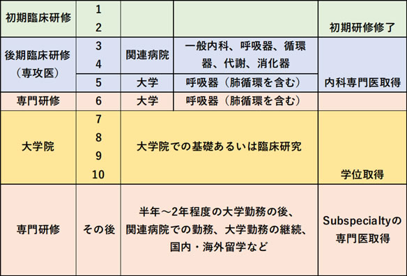 呼吸器病学（肺循環領域を含む）を中心に研修し、大学院へ進学するモデル